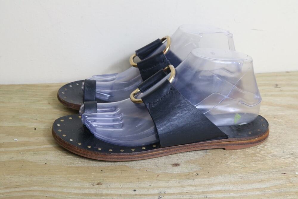 Tory Burch Sandals 9M Black Leather Ravello Studded Thong Shoes Boho